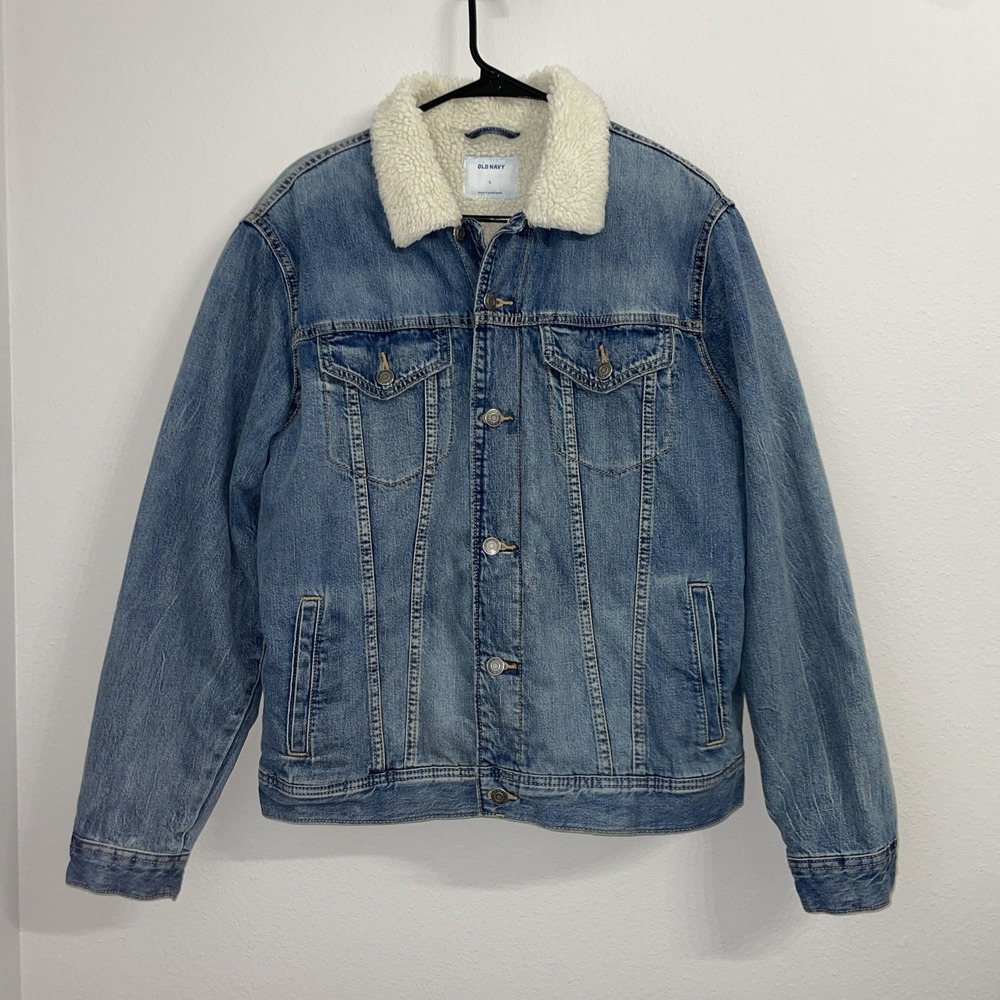 Old Navy Denim Sherpa Lined Classic Trucker Jacket Men's Size Large